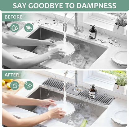 24 Inch Upgraded Draining Mat Folding faucet Mat for Bathroom Sink Splash Guard 7° Slope with Button Lock Water Draining Pad for Kitchen Bathroom Bar(Pink)