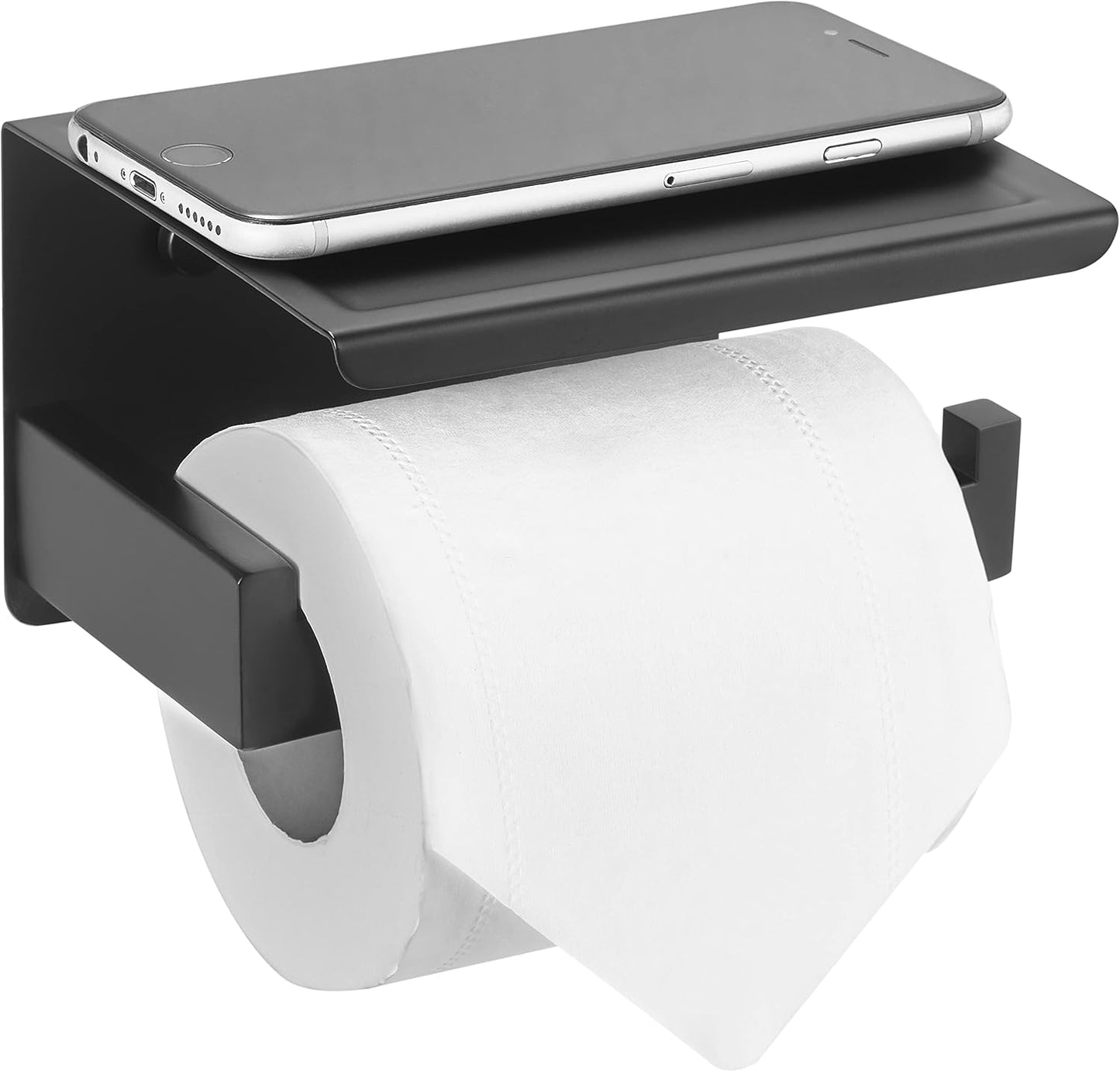 HITSLAM Toilet Paper Holder Matte Black, Adhesive Wall Mount, No Rotation | Heavy Duty Metal | anti rotation slot | vertical or horizontal setup |rustproof matte black finish|Bathroom Tissue Dispenser