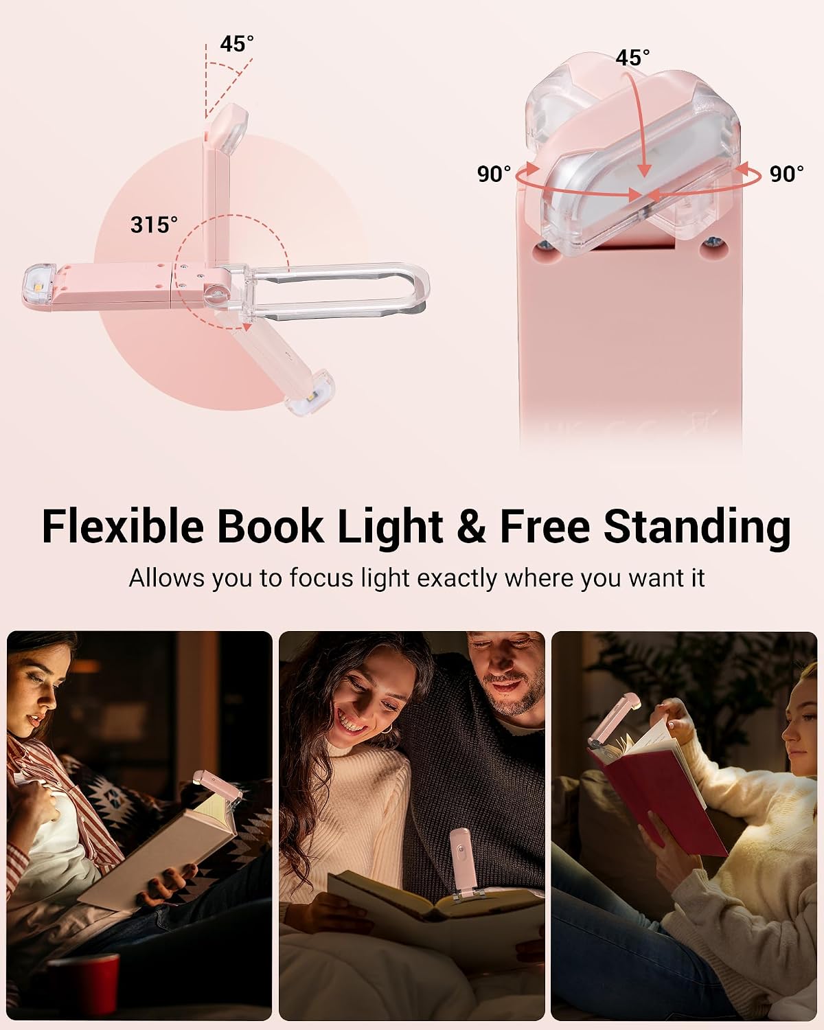 DEWENWILS USB Rechargeable Book Reading Light, 3000K Warm White, Brightness Adjustable Clip on LED Bookmark Lamp at Night in Bed, Portable Booklight for Bookworms, Kids