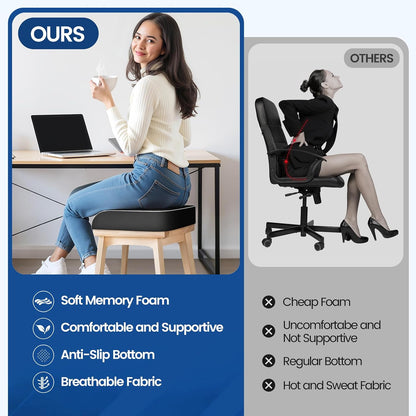 SweetSlubr Memory Foam Seat Cushion, Office Chair Cushion, 3-Inch, Large