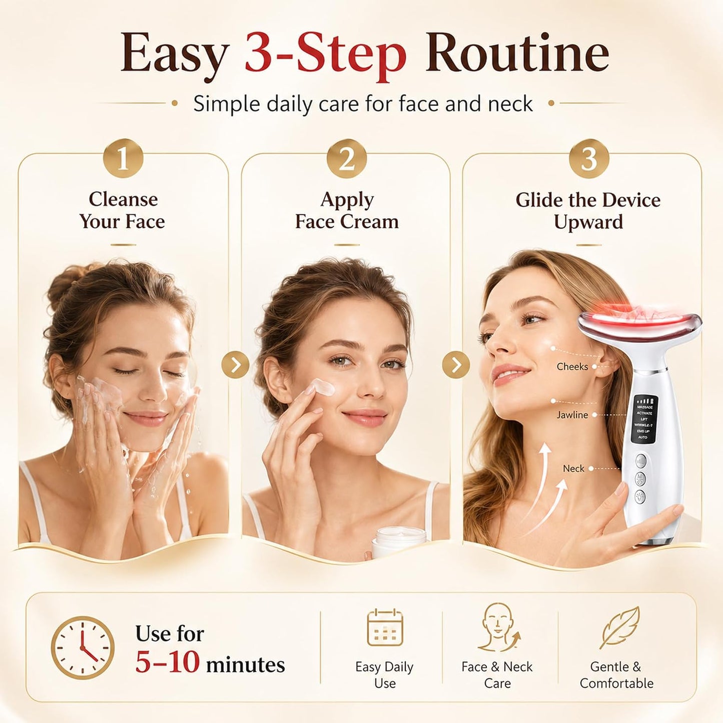 Red Light Therapy for Face and Neck, 7-Color LED Face Massager | Rechargeable Facial massager and Face Sculpting Tool with Heat, Vibration, Anti-aging, Wrinkle Reduction, Gift for women
