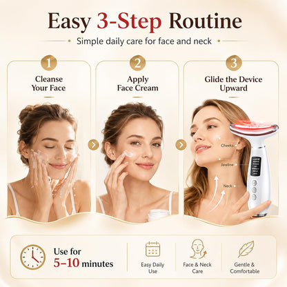 Red Light Therapy for Face and Neck, 7-Color LED Face Massager | Rechargeable Facial massager and Face Sculpting Tool with Heat, Vibration, Anti-aging, Wrinkle Reduction, Gift for women