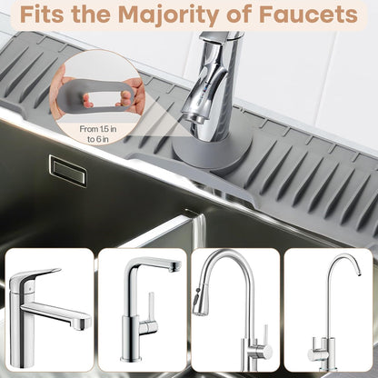 15.75 Inch Kitchen Sink Faucet Mat, Sink Protector&Splash Guard | Silicone, 10°Slope, Fast Self-draining, Snap Lock Fit, for Kitchen and Bathroom Countertop -15.75"x 5.51"