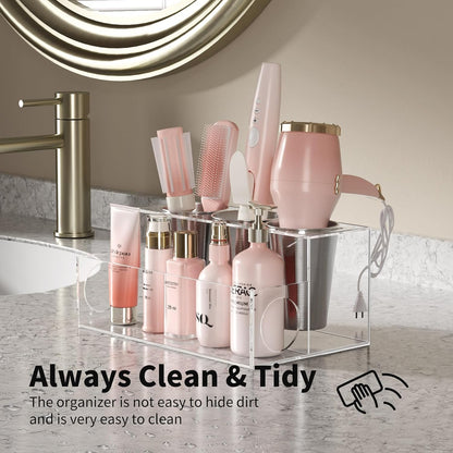 NIUBEE Acrylic Hair Tool Organizer,Hair Dryer Holder Countertop with 3 Cups | Clear, Hot Tools Organizer, Hair Blow Dryer Organizer for Curling Iron, Brush, Straightener, Makeup,Skincare,Vanity, Bathroom