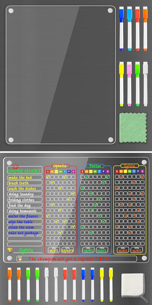 Bundle of 12x9.5 Blank Memo Board & 1 Pcs 16x12 Chore Chart for Multiple Kids