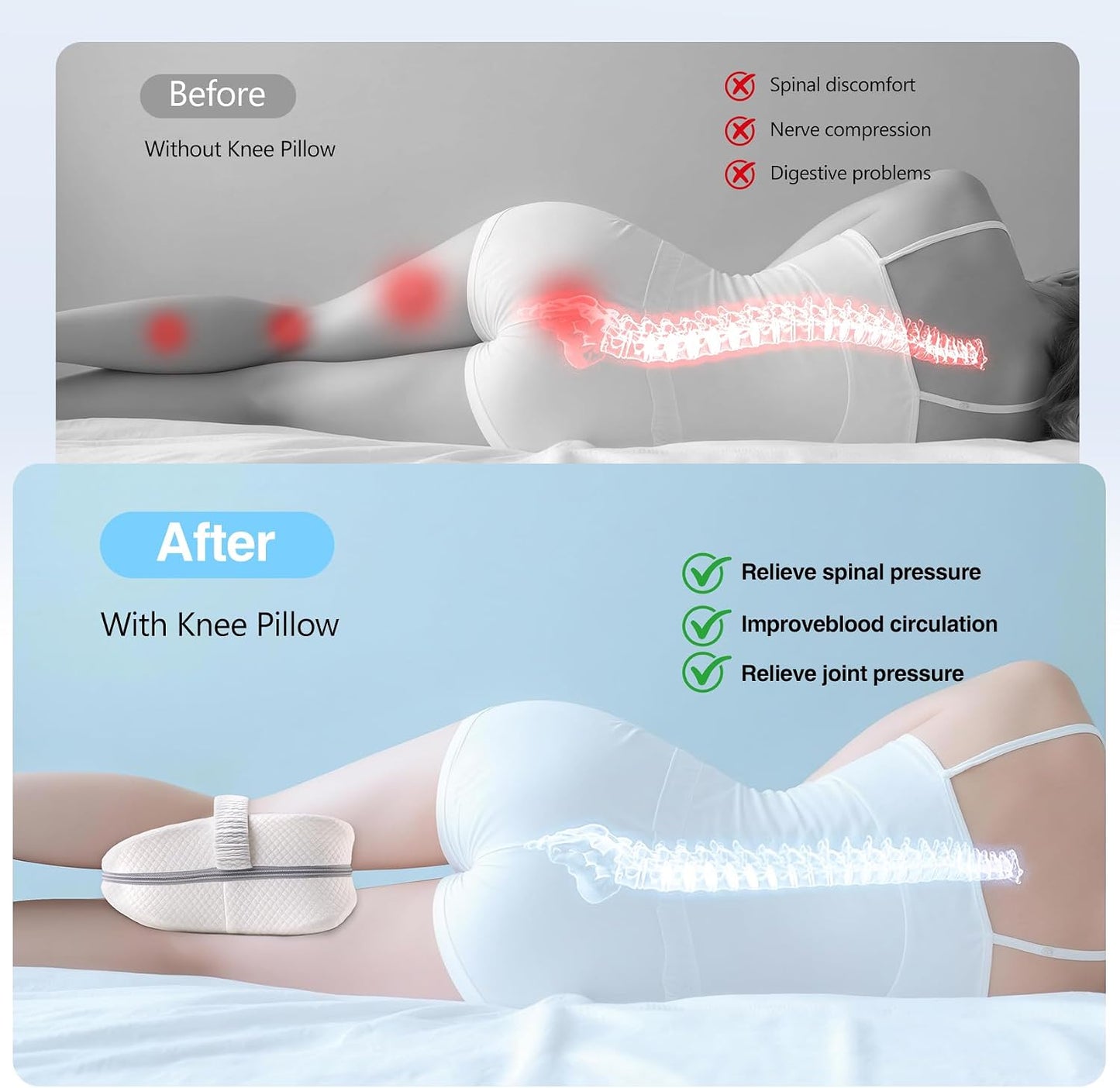 Knee Pillow for Side Sleepers, Memory Foam Leg Pillow for Side Sleeping with Strap, Alignment Pillows Between Legs for Sciatica, Back & Hip Pain Relief (Grey)