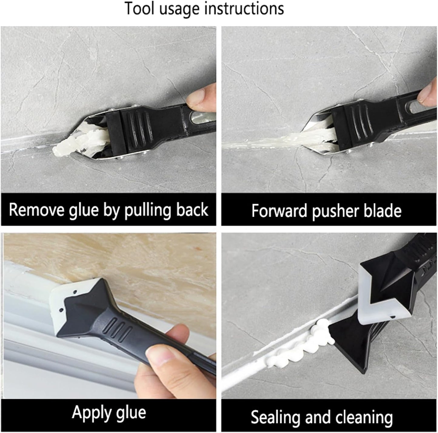 5-in-1 Caulking Tool Kit, Stainless Steel Caulk Remover & Silicone Sealant Finishing Tool with 5 Replaceable Radius Pads, Grout Removal & Scraper Tool for Bathroom, Kitchen, Tile, Window, Sink