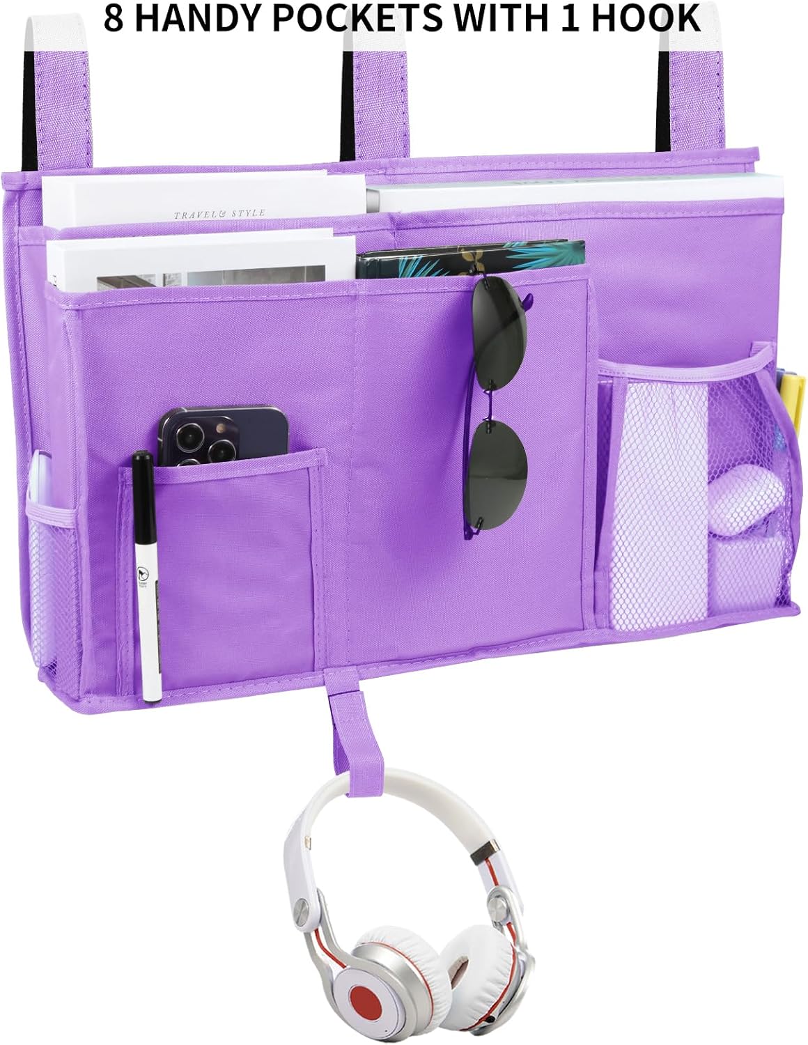 Joyfulife Bedside Caddy Bunk Bed Organizer Bedside Storage Organizer Hanging Bed Organizer Storage Bag Pocket for Bunk, Hospital Beds, College Dorm Rooms, Baby Bed Rails, Camp 8 Pockets (A-Gray)