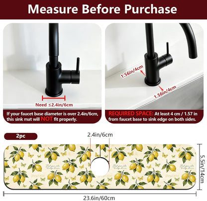 2 Pcs Kitchen Sink Splash Guard Faucet Mat Wood Grain Pattern Faucet Mat for Sinks Natural Wood Color Absorbing Drying Mats for Kitchen Bathroom, 23.6x5.5inch