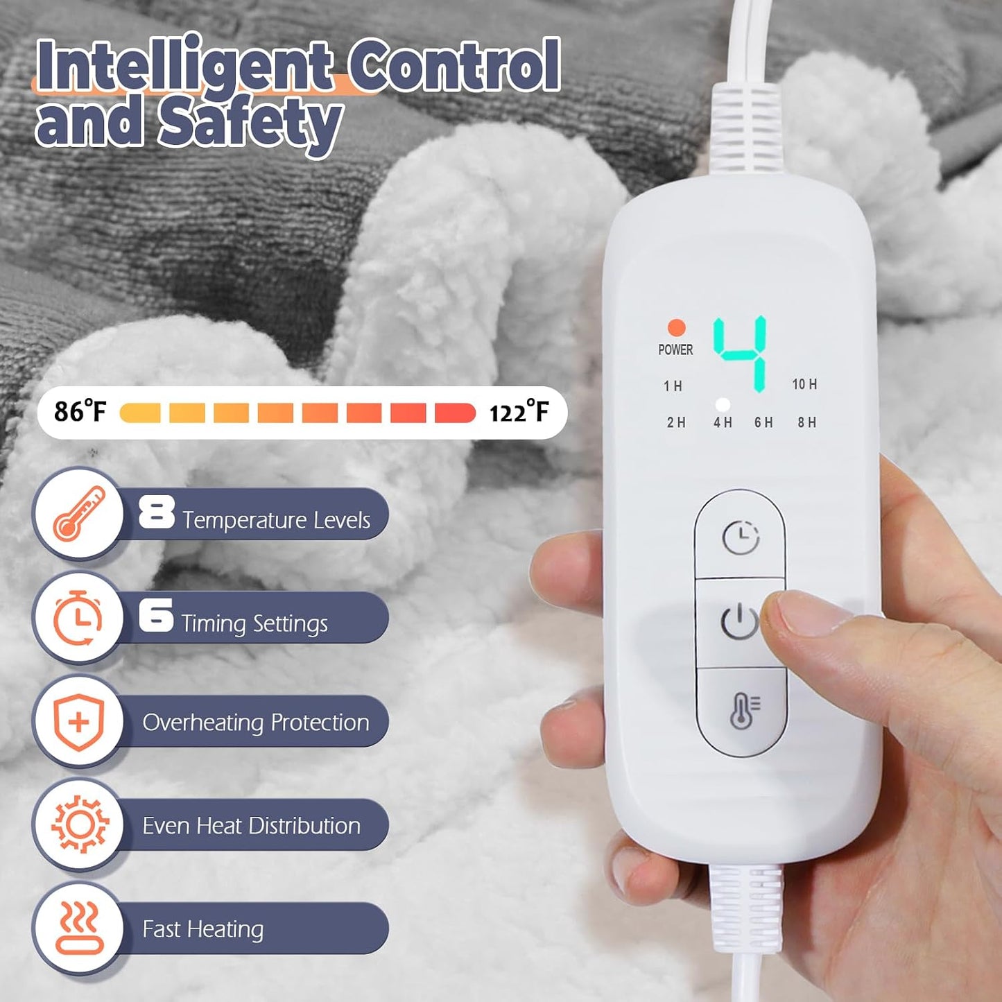 Wearable Heated Blanket with Foot Pocket, Electric Wearable Throw Blanket with Sleeves, Hood, Portable Heated Blanket with 8 Heat Settings, 1-10 Hours Auto Shut-off, Gift for Family, Friends, 50*70"