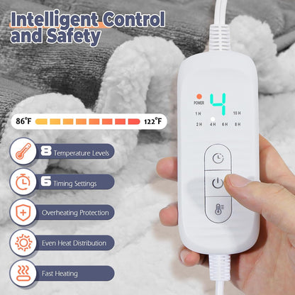 Wearable Heated Blanket with Foot Pocket, Electric Wearable Throw Blanket with Sleeves, Hood, Portable Heated Blanket with 8 Heat Settings, 1-10 Hours Auto Shut-off, Gift for Family, Friends, 50*70"