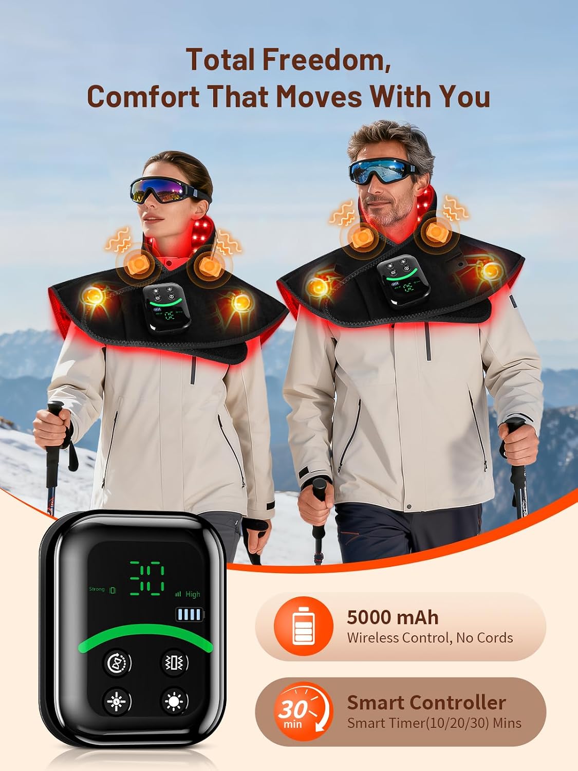 Cordless Red Light Therapy for Neck Shoulder with Heat & Massage, 5000mAh Controller 118LEDs 3-in-1 Chip 660nm&850nm Infrared Light Therapy Pad for Body Home Outdoor Use