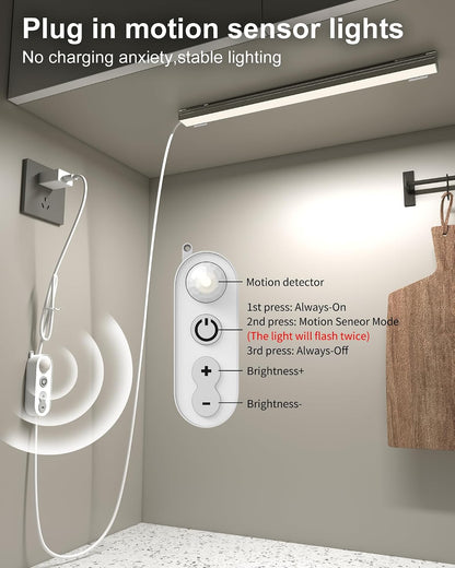 ASOKO Motion Sensor Dimmable Led Under Cabinet Light, 12" Cool White | ASOKO Motion Sensor Dimmable Led Under Cabinet Light, 12" Plug in Cool White 6000K Bar for Kitchen Counter Closet