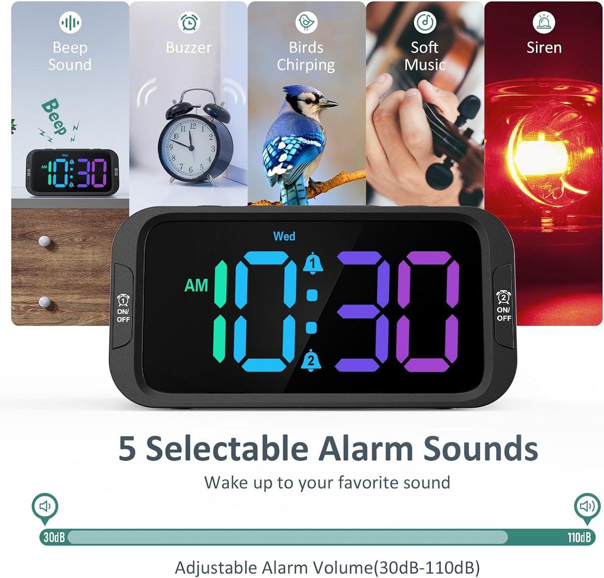 Odokee Digital Dual Alarm Clock for Bedroom with 0-100% Dimmable Display