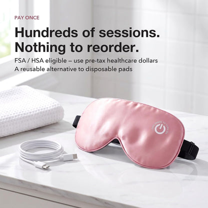 Heated Eye Mask for Dry Eyes, Cordless Rechargeable Warm Compress with 100% Mulberry Silk Cover, 3 Heat Settings, 20-Min Auto-Off, FSA-HSA Eligible Eye Mask for Home, Office & Travel
