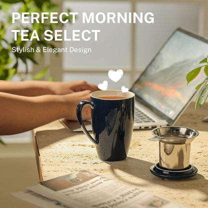 Sweese 15oz Porcelain Tea Mug with Infuser and Lid – Microwave Safe, Ergonomic Handle, Lead-Free Glaze, for Loose Leaf Tea