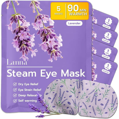 LANNA Heated Steam Eye Mask, Disposable 120 Minutes, Lavender Scent, 5 Pcs