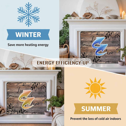 Magnetic Fireplace Cover Brown Rustic Wood Grain Fireplace Screen Decorative Leaves Laugh Love Insulation Fireplace Blocker Blanket Save Energy Fireplace Draft Stopper Covers for Living Room 36x30