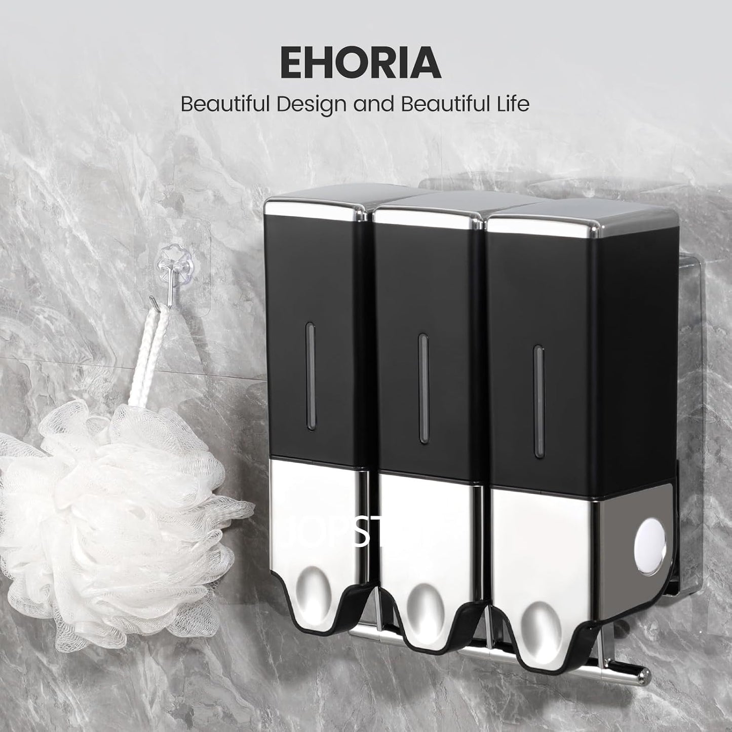 EHORIA Shampoo and Conditioner Dispenser, Shower Soap Dispenser | Shower Dispenser 3 Chamber No Drill, Wall Mounted Refillable Bottles, Shower Accessories for Bathroom, RV&Hotel,18.6oz 3 in 1