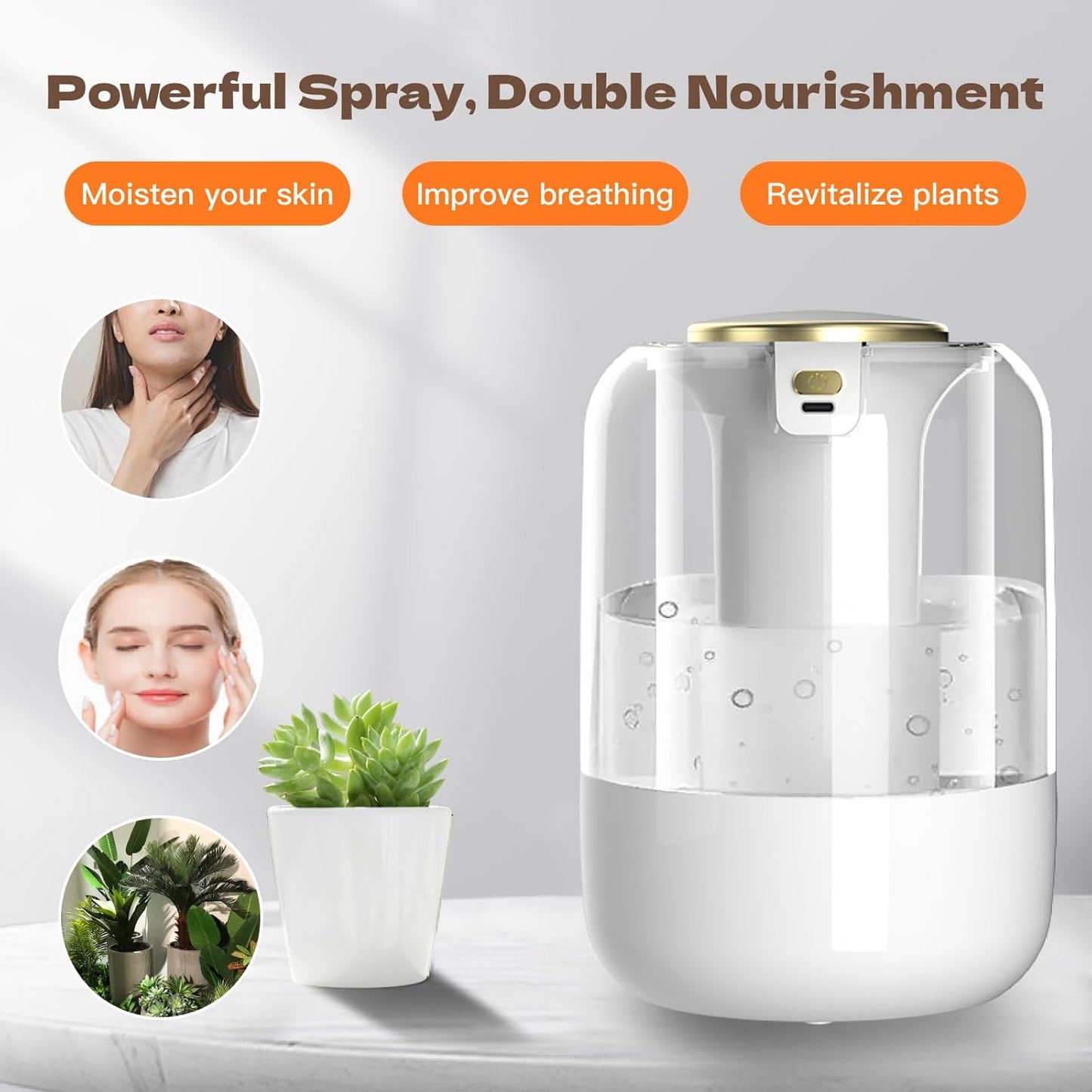Air Humidifier for Bedroom, 2L Quiet Cool Mist Humidifier for Plants Dorm Room Office Home Car Personal Humidificador with 3 Mist Modes & Night Light