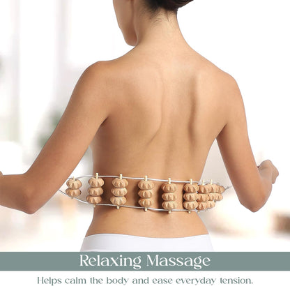 Mr.Woodware Rope Back Massager - 47.2 inches Lymphatic Drainage Massager Tool for Back, Neck, Legs, Waist, Body Pain Relief and Massage Therapy - Anti Cellulite Wooden Massage Roller for Maderoterapia