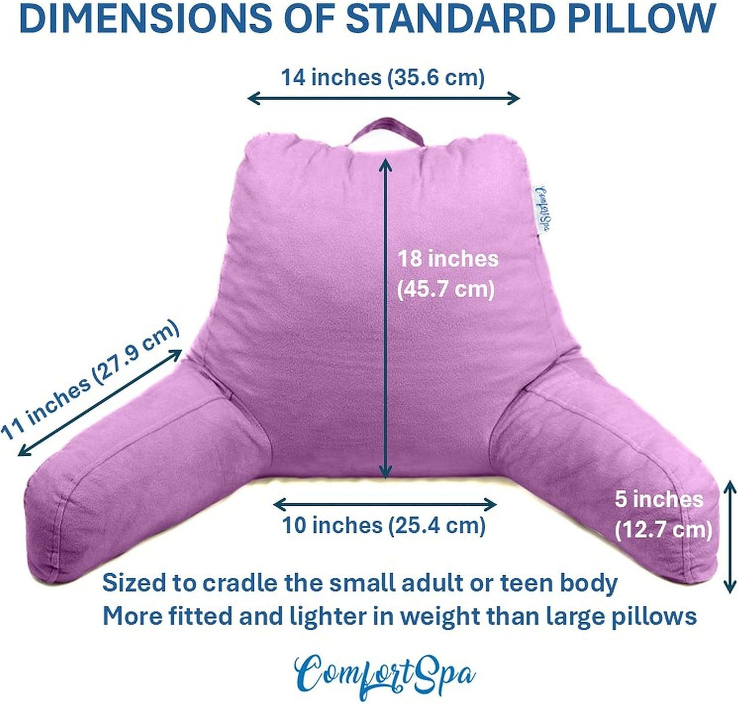 Reading Pillow for Bed with Arms Pockets for Adults, Large Grey | Bed Pillow for Sitting Up for Nursing, Breast Feeding, Bedrest or Relief from GERD or Heartburn; Removable, Washable Cover