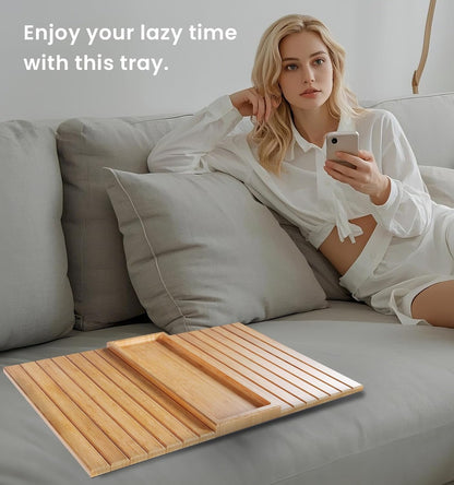 Bamboo Folding Sofa Arm Tray with Anti-Slip Pad (Natural) | Couch Armrest Tray,Foldable Build, Space-Saving Storage, No Assembly, easy to clean, universal arm fit,Gift box