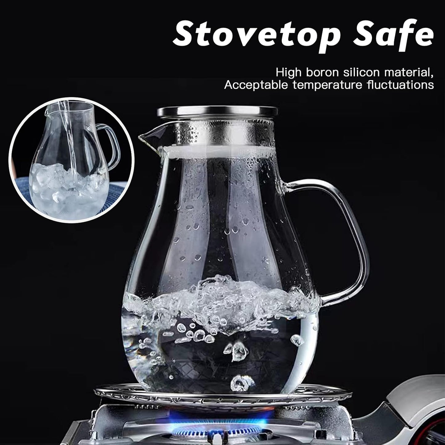 60.8oz Glass Teapot, Stovetop & Microwave Safe Glass Borosilicate Tea Pot,Clear Teapot with Strainer, Glass Tea Kettle with Wooden Lid, Loose Leaf、Fruit Tea and Fragrant Tea