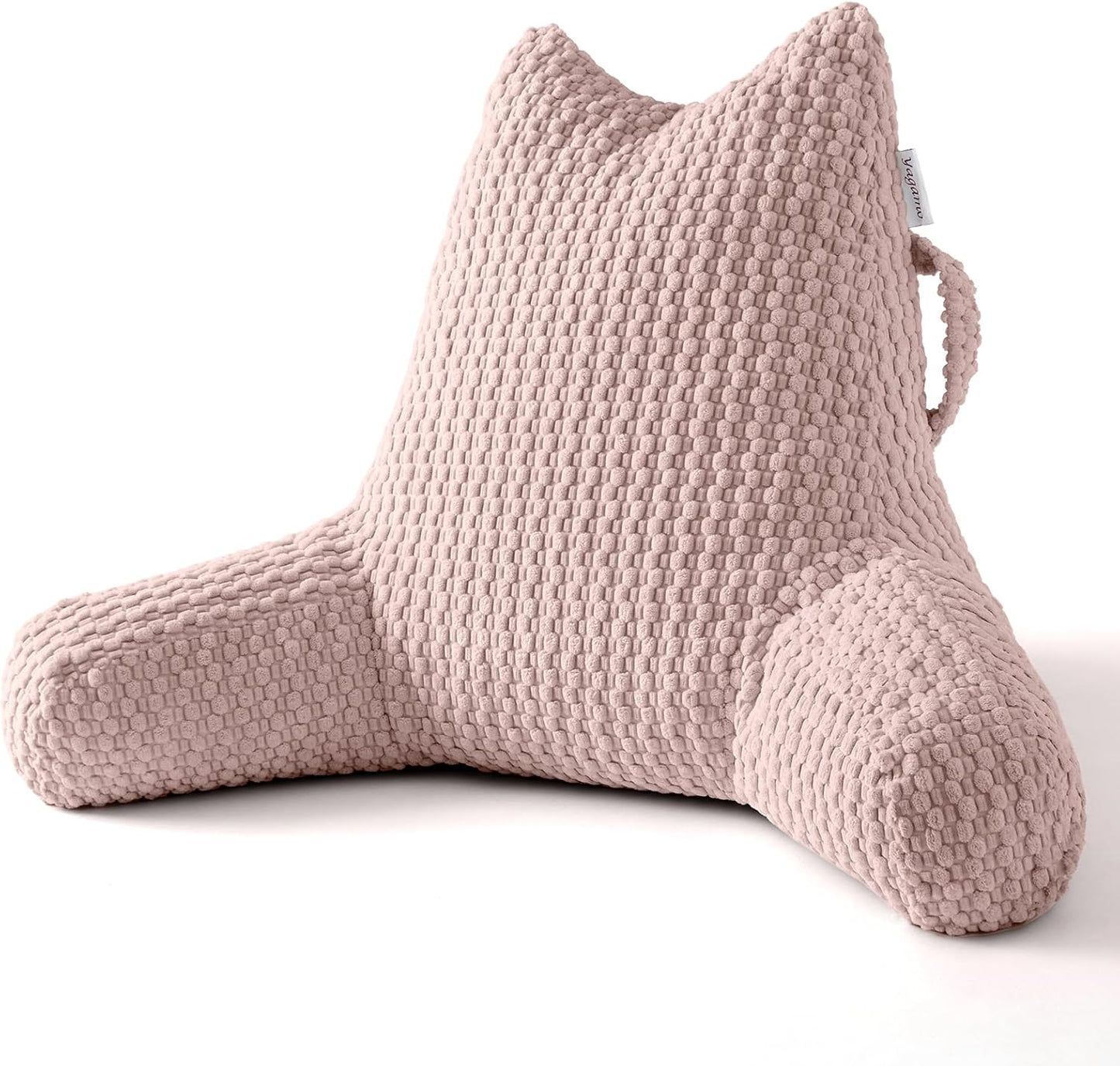 Standard Reading Pillow for Bed Sitting Up, Backrest Pillow with Shredded Memory Foam Filling, Back Support Cushion, Bed Rest Pillow with Arms, Pockets and Washable Cover-Grey