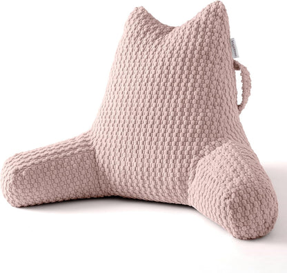 Standard Reading Pillow for Bed Sitting Up, Backrest Pillow with Shredded Memory Foam Filling, Back Support Cushion, Bed Rest Pillow with Arms, Pockets and Washable Cover-Grey