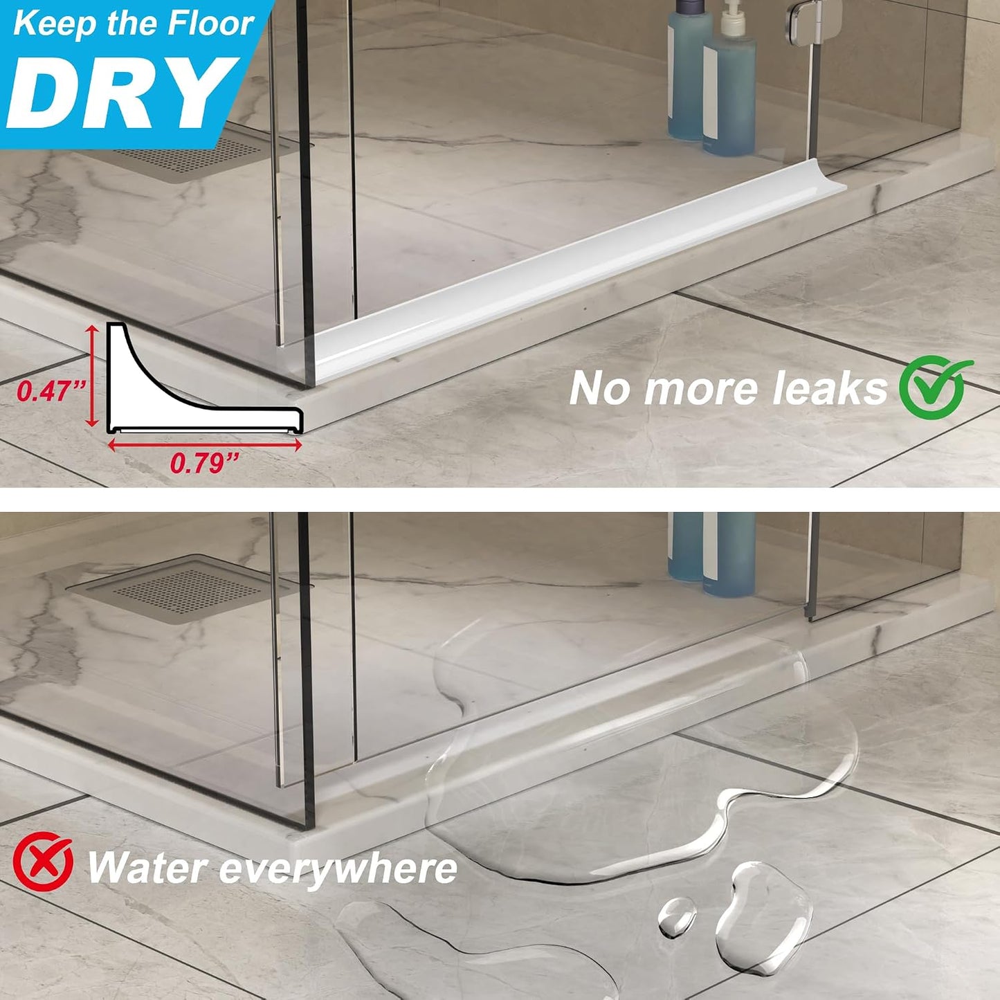 39Inch Shower Threshold Water Dam, Self-Adhesive Silicone Shower Barrier Water Stopper Shower Door Bottom Seal Strip Shower Splash Guard for Bathroom Kitchen Bathtub