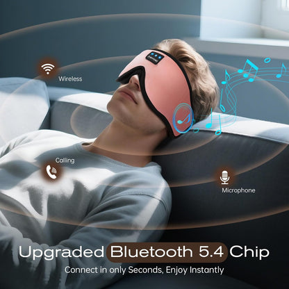 Sleep Mask with Bluetooth 5.4 Headphones, Removable 3D Eye Cups, Timing Sleeping Headphones for Side Sleepers, Wireless Music Eye Mask Speakers for Men, Women, Tech Gifts, Pink