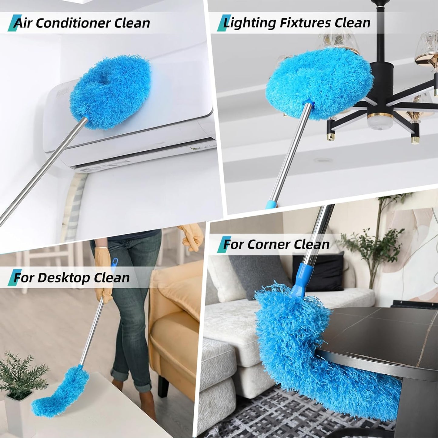 DRQ Ceiling Fan Cleaner Duster with 13-48 in Extension Pole, Blue | Detachable, Washable Microfiber Brush Head Is Reusable for Ceiling Fan Blades, Walls, Bookshelves, Door Tops and Window Tops