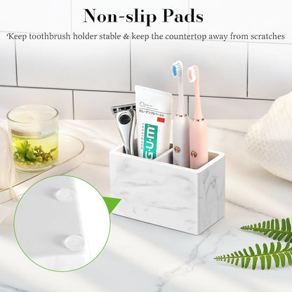 Luxspire Diatomite Toothbrush Holder, 2 Slots, Marble White | Fast Drying, Diatomaceous Earth, Electric Tooth Brush and Toothpaste Organizer, For Bathroom Kitchen Vanity Countertop