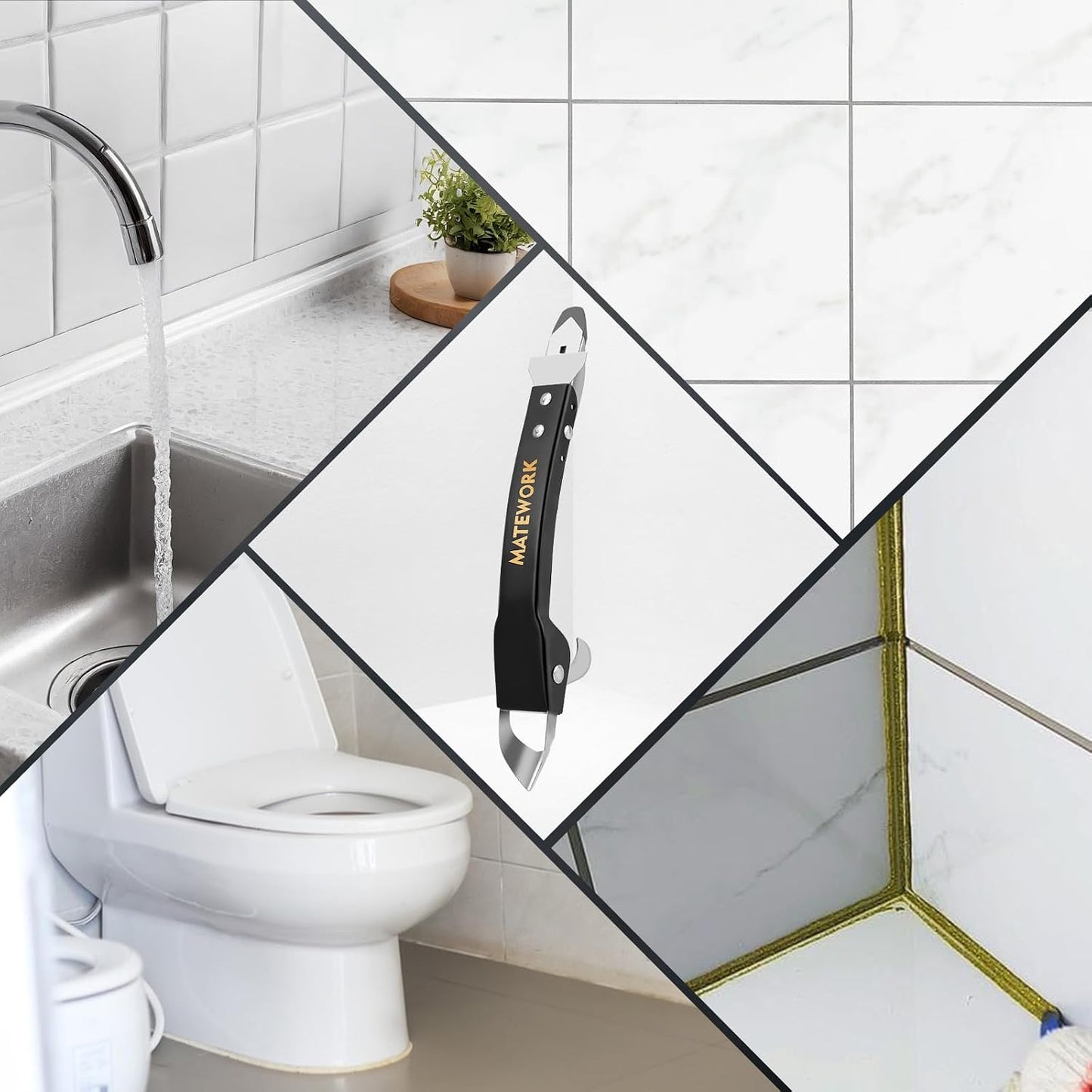 Matework Complete Caulking Tool Kit, 4 in 1 Stainless Steel Caulk Remover | Caulk Finishing Tool, Grout Removal, Scraper, Cut Resistant Gloves, for Bathroom Shower Kitchen Living Room, Home Repair