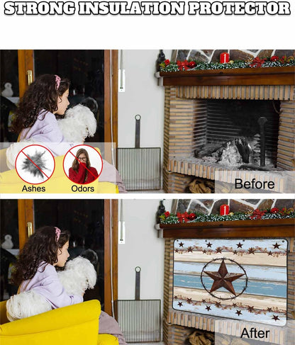 Magnetic Fireplace Cover Texas Star Teal Blue Fireplace Screen Decorative Farm Wood Grain Insulation Fireplaces Blocker Blanket Save Energy Fireplaces Draft Stopper Covers for Living Room 39x32 Inch