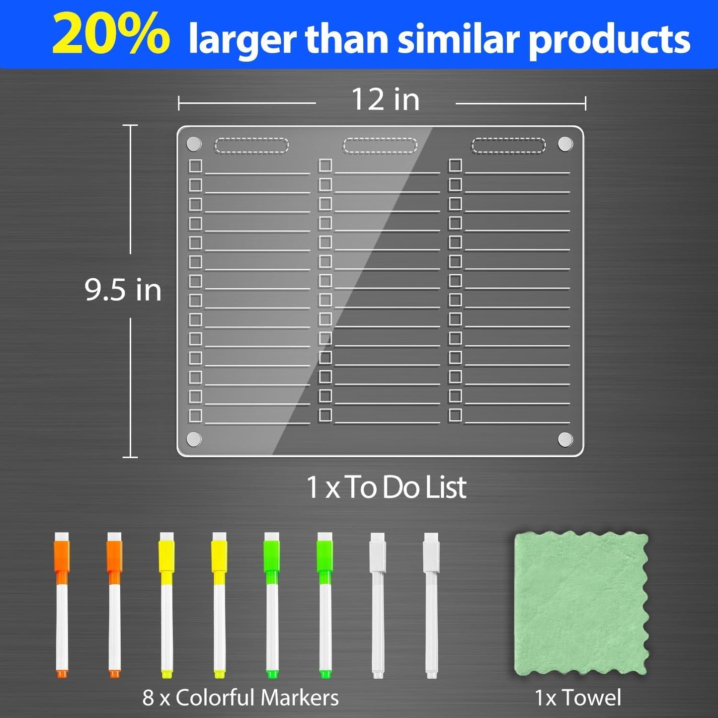 PigPotParty Acrylic Magnetic Chore Chart for Kids, 12x9.5 Inch, 2 Pack | Sleek Clear Acrylic Design, Reward System Builds Habits, Built-In Magnets Require No Installation, 8 Wet-Erase Markers