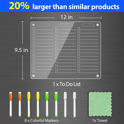 PigPotParty Acrylic Magnetic Chore Chart for Kids, 12x9.5 Inch, 2 Pack | Sleek Clear Acrylic Design, Reward System Builds Habits, Built-In Magnets Require No Installation, 8 Wet-Erase Markers