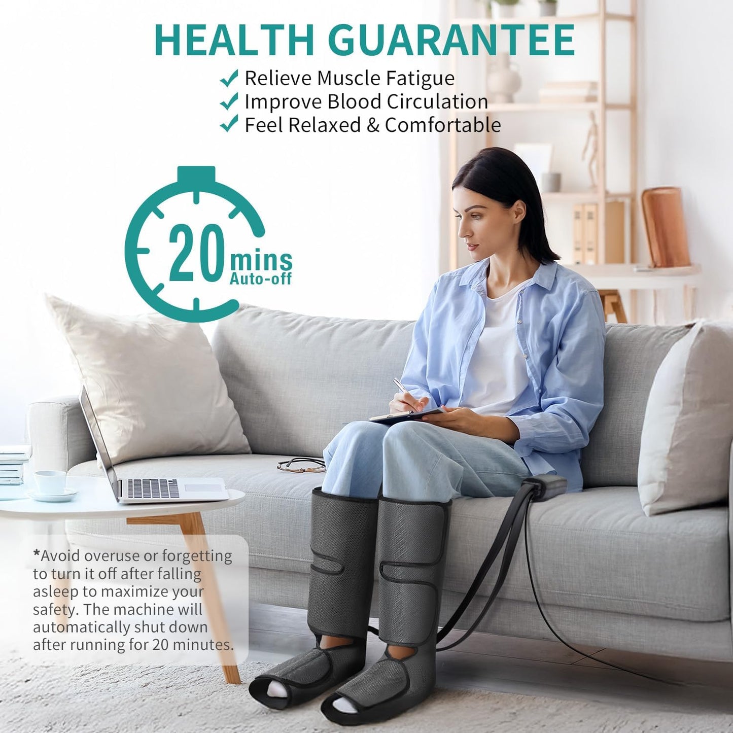Nekteck Leg Compression Massager for Circulation and Relaxation | FSA Eligible HSA Foot and Calf Massage, 2 Modes, 3 Intensities, 20 Mins Auto-Off, Hand-held Controller, Adjustable Leg Wraps