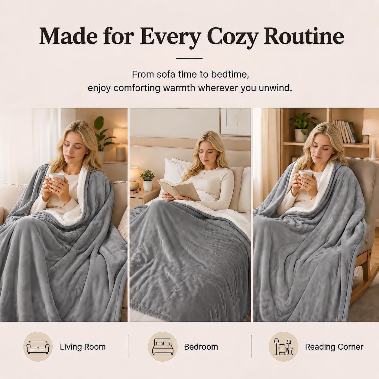 Electric Heated Blanket Full Size 72"x84" – Light Gray | ETL for Safe Overnight, 4 Heat Settings & 10H Auto Off, Dual-Sided Microplush Sherpa for Home Night, Machine washable
