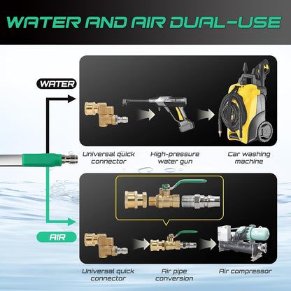 47/24/15" Radiator Cleaning Wand 3P, Water/Air, for Cars/Trucks/Heavy Equip | Water/air, 4500PSI 180° swivel, 0.2in ultra-slim, 25° fan, laser-welded 304SS, no-tear, quick-connect, industrial, saves.