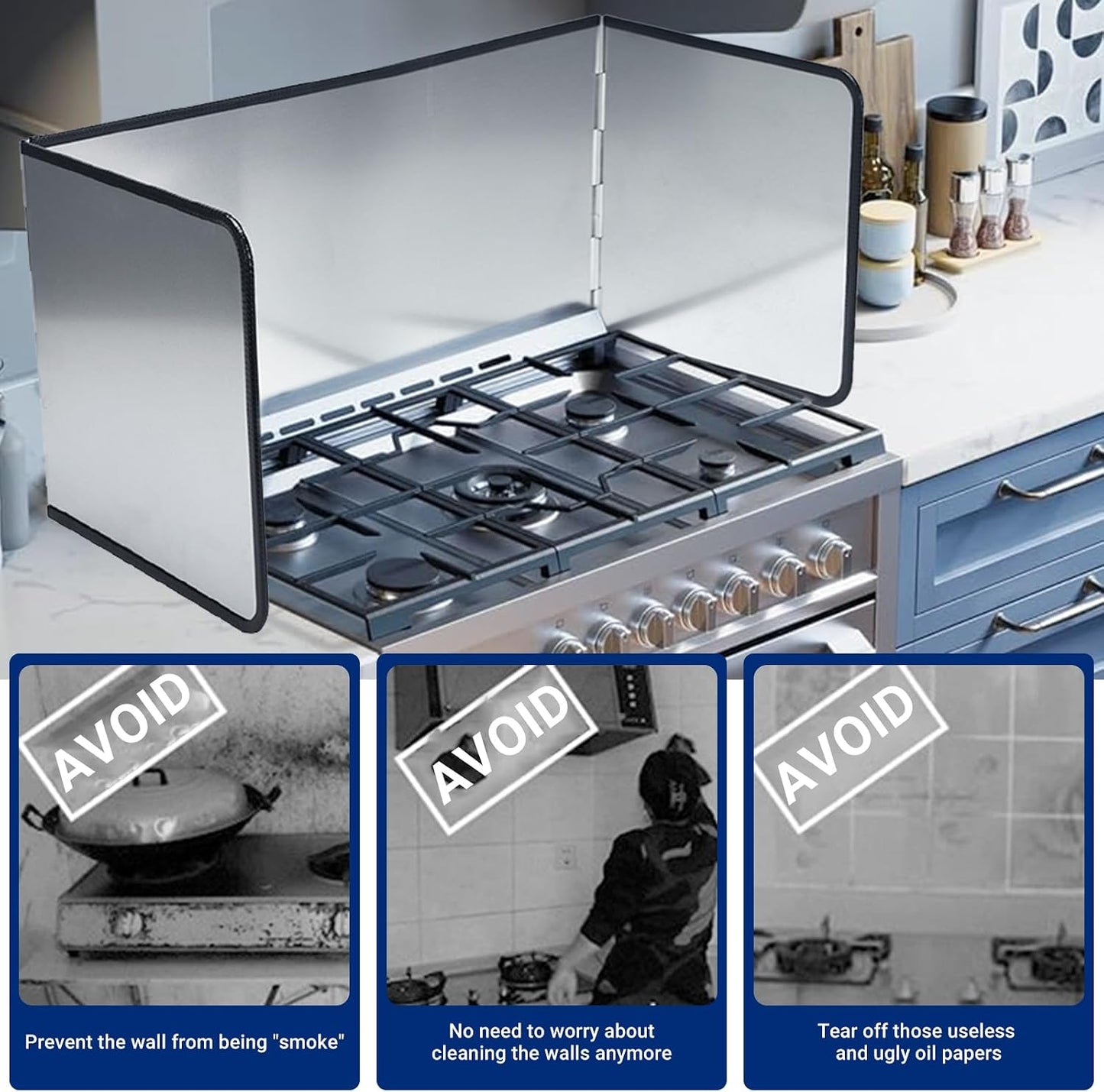 4-Sided Foldable Oil Splatter Guard, Stainless Steel for Frying | Nonstick Oil Splash Insulation, Foldable Design for Easy Storage, Protects Stove & Countertop, Heat Insulation Board