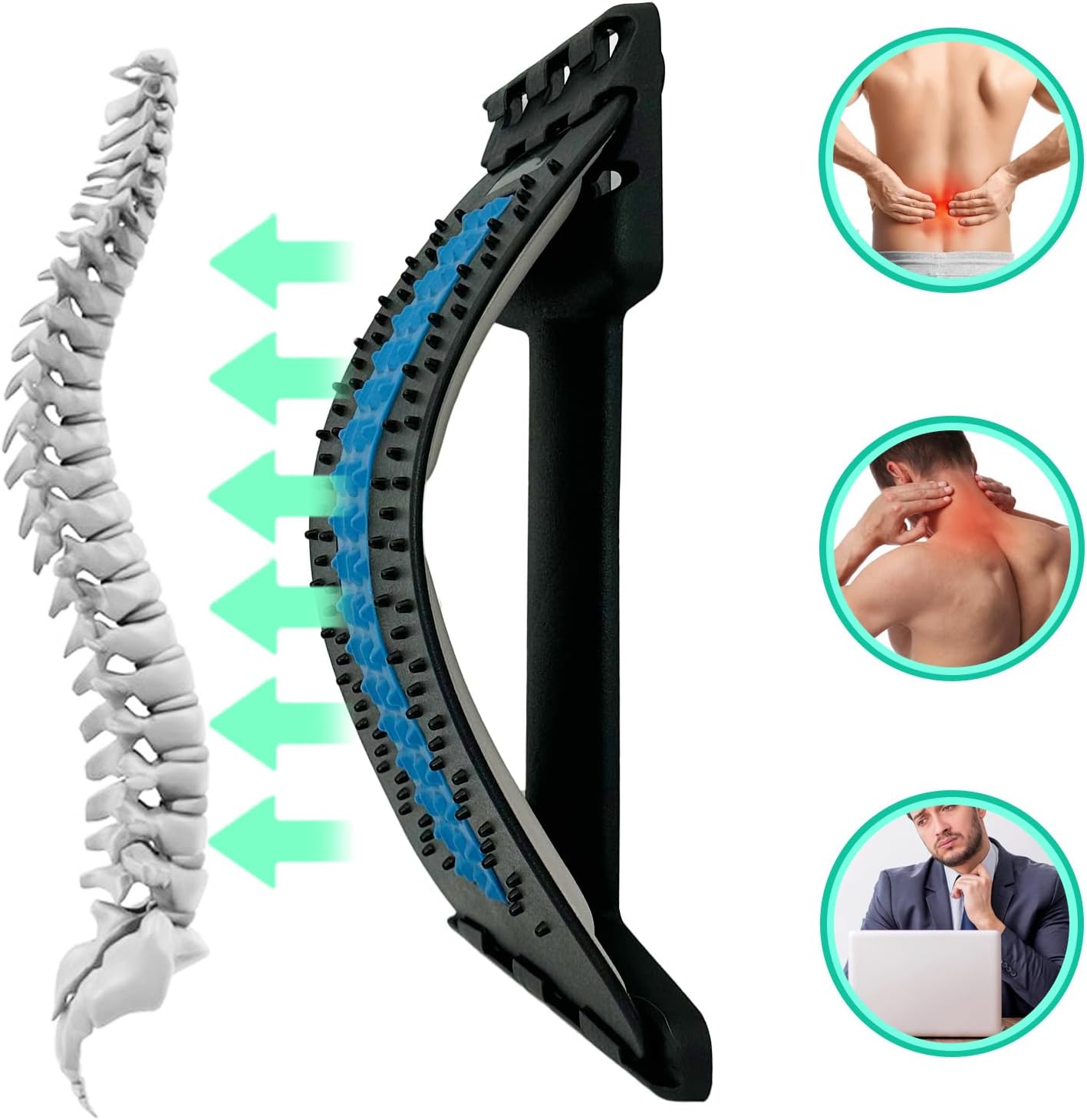 Back Stretcher with Lumbar Support Board for Back Pain Relief - Dual-Sided Adjustable Spinal Decompression & Cracker Device (Blue)