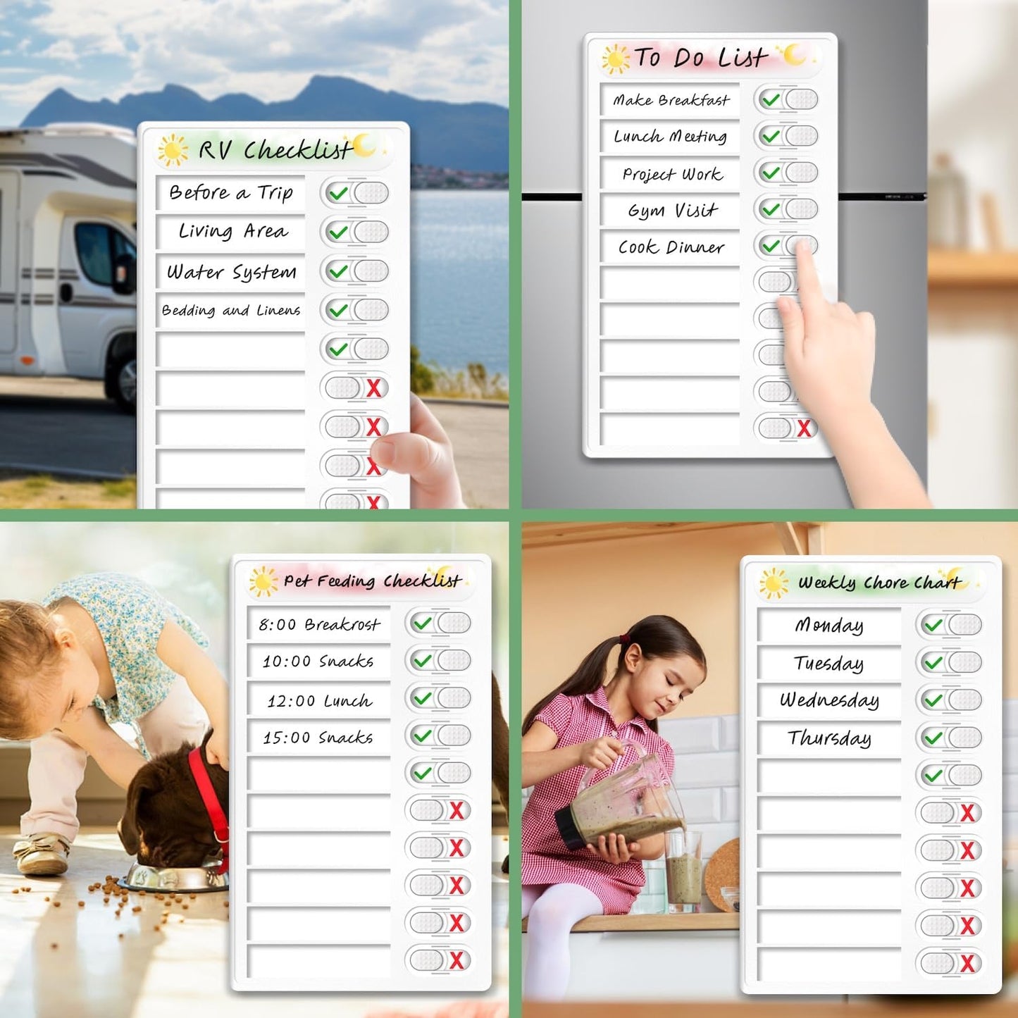 Upgraded Slider Dry Erase Chore Chart for Kids, Whiteboard Magnetic Chore Chart for 2 Kids, Reusable Morning/Bedtime Routine Chart for Kid Toddlers Teens Adult, Visual Schedule for Kid with Autism