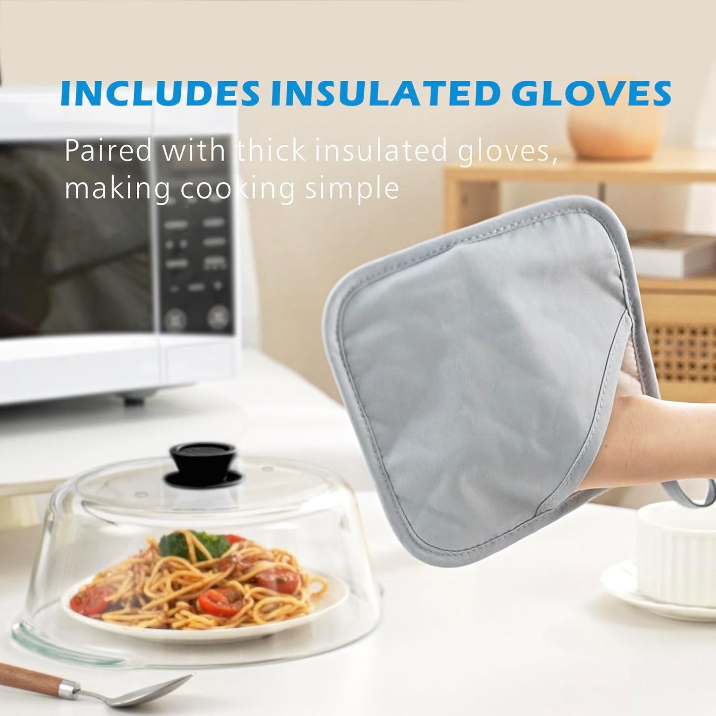 Glass Microwave Splatter Cover for Food, 10in Food Grade Splatter Guard Lid | No Plastic, BPA Free, 3.9in Tall for Bowl Covers, Easy Grip Silicone Knob, Serving Dish Cover, Dual Vents, Dishwasher Safe