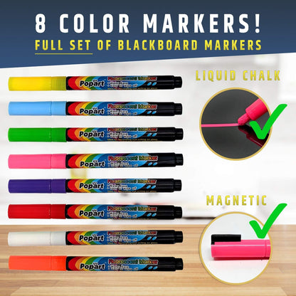 Cute 10"x16" Magnetic Dry-Erase Weekly Menu Blackboard for Kitchen Fridge (with 8 Bright Chalk Markers) & Free Bonus - Grocery/to-Do Lists Board - Daily Dinner Meal Planner Set for Home