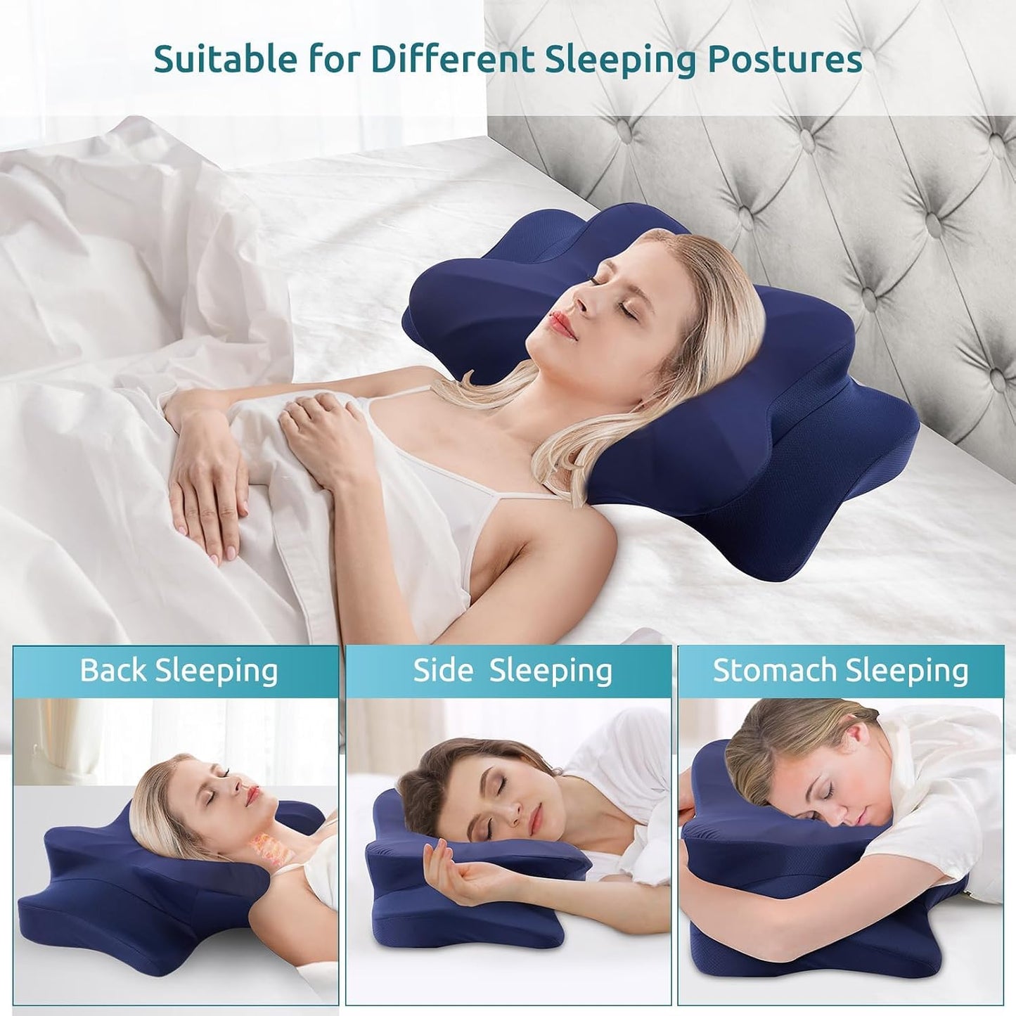 DONAMA Contour Cervical Neck Pillow for Neck Pain Relief | Queen,Ergonomic Dual-Height,Odorless Memory Foam,Side/Back/Stomach Sleepers,Cooling Hypoallergenic Cover,OEKO-TEX Certified