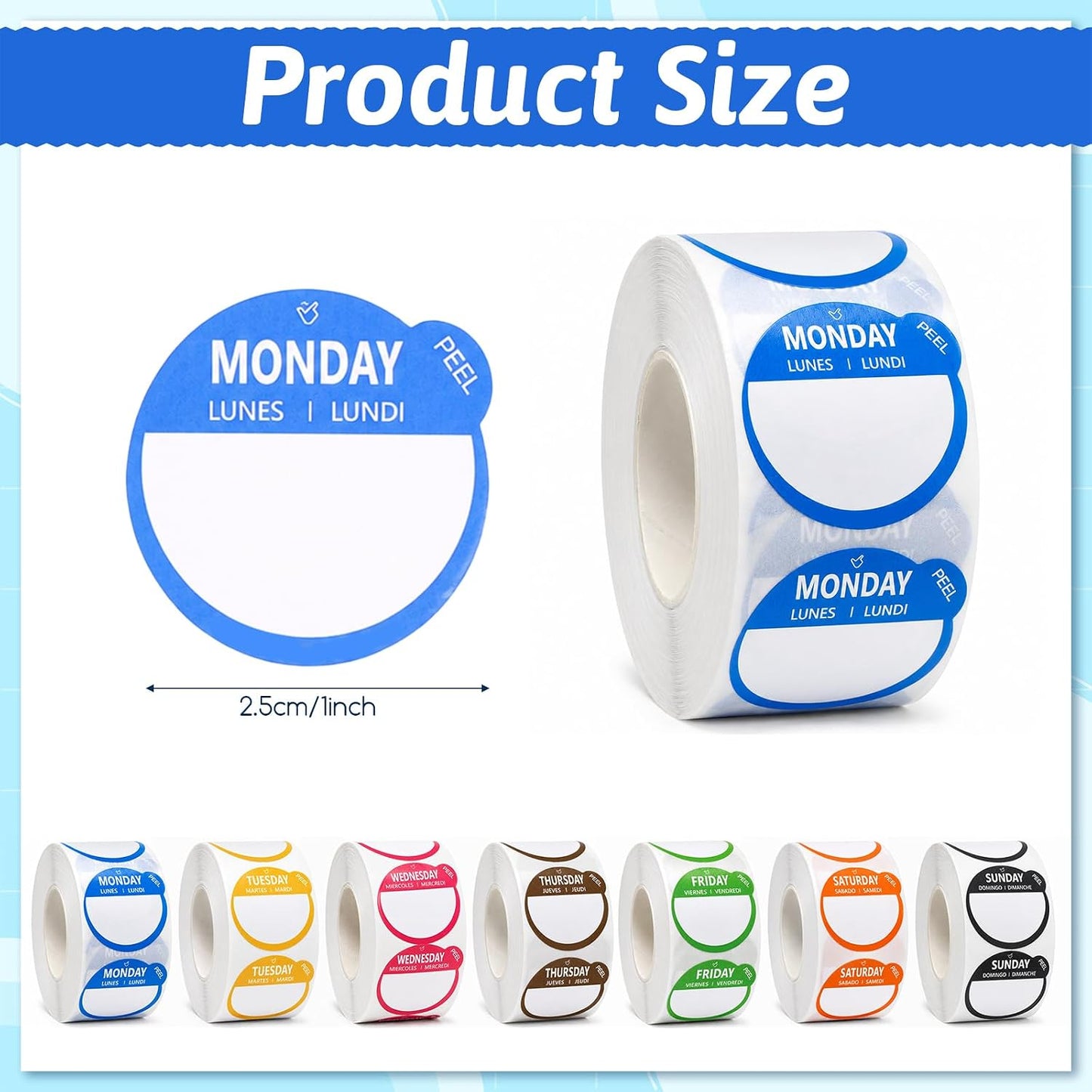 10500 Pcs Day Dots Food Labels 1 Inch Days of the Week Stickers | Removable Date Dot Sticker Round Self Adhesive Date Stickers for Restaurant Kitchen Container Inventory Management Supplies
