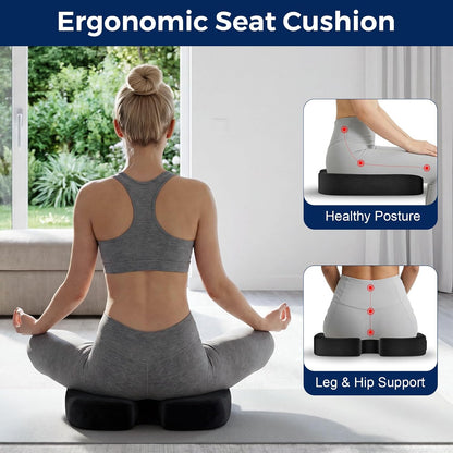 Seat Cushion for Office Chair, Ergonomic Memory Foam Seat Cushion for Long Sitting and Driving, Tailbone Relief Cushion for Office Chairs and Car Seats, Non-Slip Bottom, Washable Cover, Black