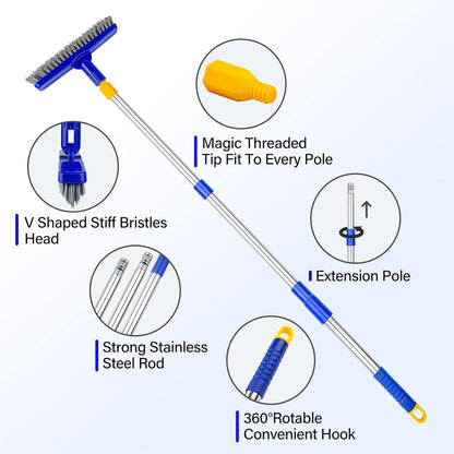 Grout & Scrub Brush Combo, Floor Scrubber with Long Handle, Multi-Purpose Stiff Bristles Cleaning Brush Set for Tile, Grout, Deck, Kitchen, Shower Floor (2 Pcs)